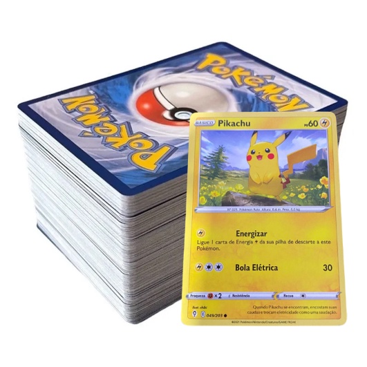 100 Cartas Pokemon + 10 Brilhantes e Pikachu Garantido Sem Repetição Pokemon  TCG - Desconto no Preço