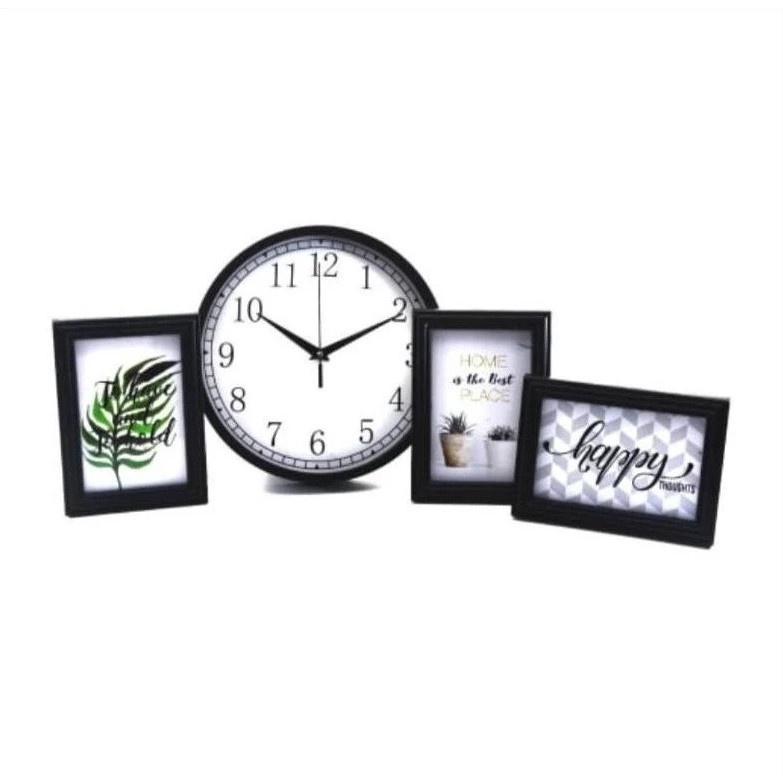 KIT DECORATIVO 4 PECAS, 1 RELOGIO DE PAREDE 25CM E 3 PORTA RETRATOS