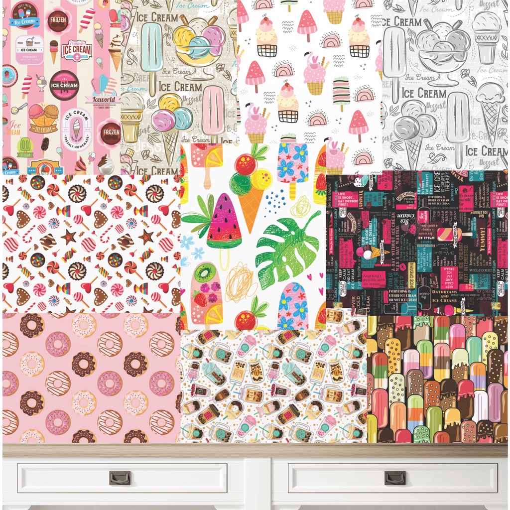 Lambe Lambe Adesivo Kit Cartaz Doces Café Donuts Sorvete Picolé Doceria L208