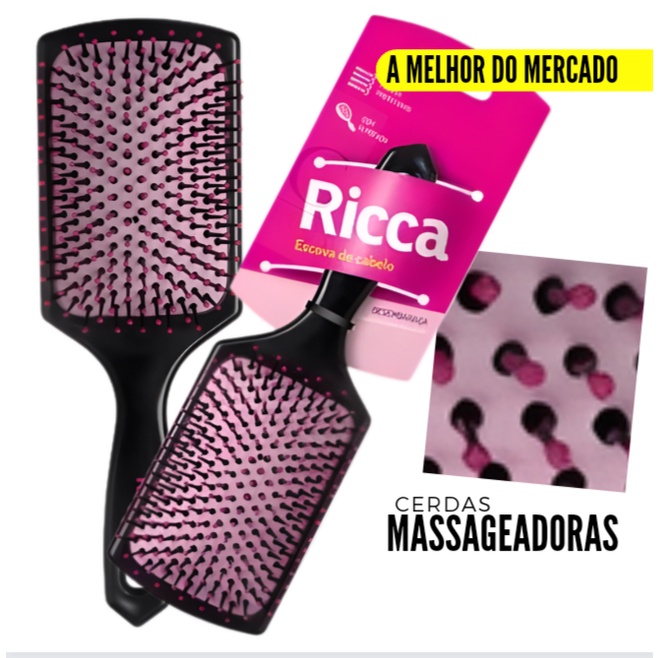 Escova Raquete Ricca Basic Almofadada Cod - 249 ORIGINAL Massageadora