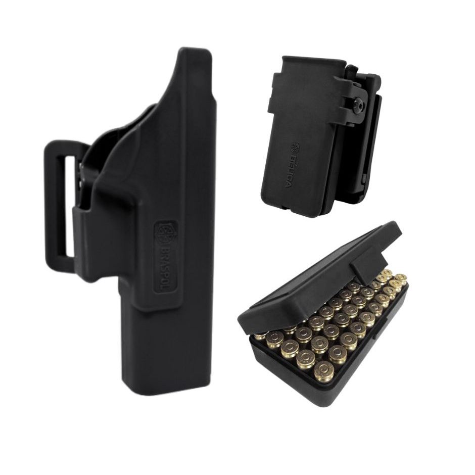 Kit  Coldre Adm Glock G17, G19, G19x + 01 Porta Carregador Universal + 01 Porta Munição Retangular