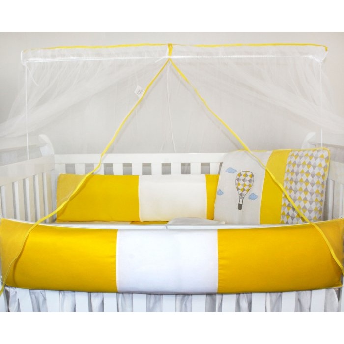 Kit Protetor de Berço Kids com Mosquiteiro Comum 7 peças Balão Amarelo