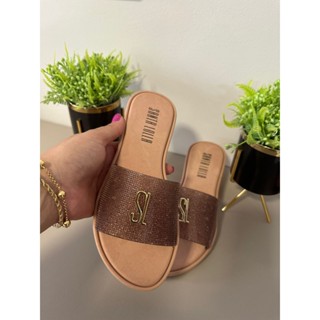 Sandália Rasteira SL Chinelo Slide Feminino Brilho Sapato Mullhe