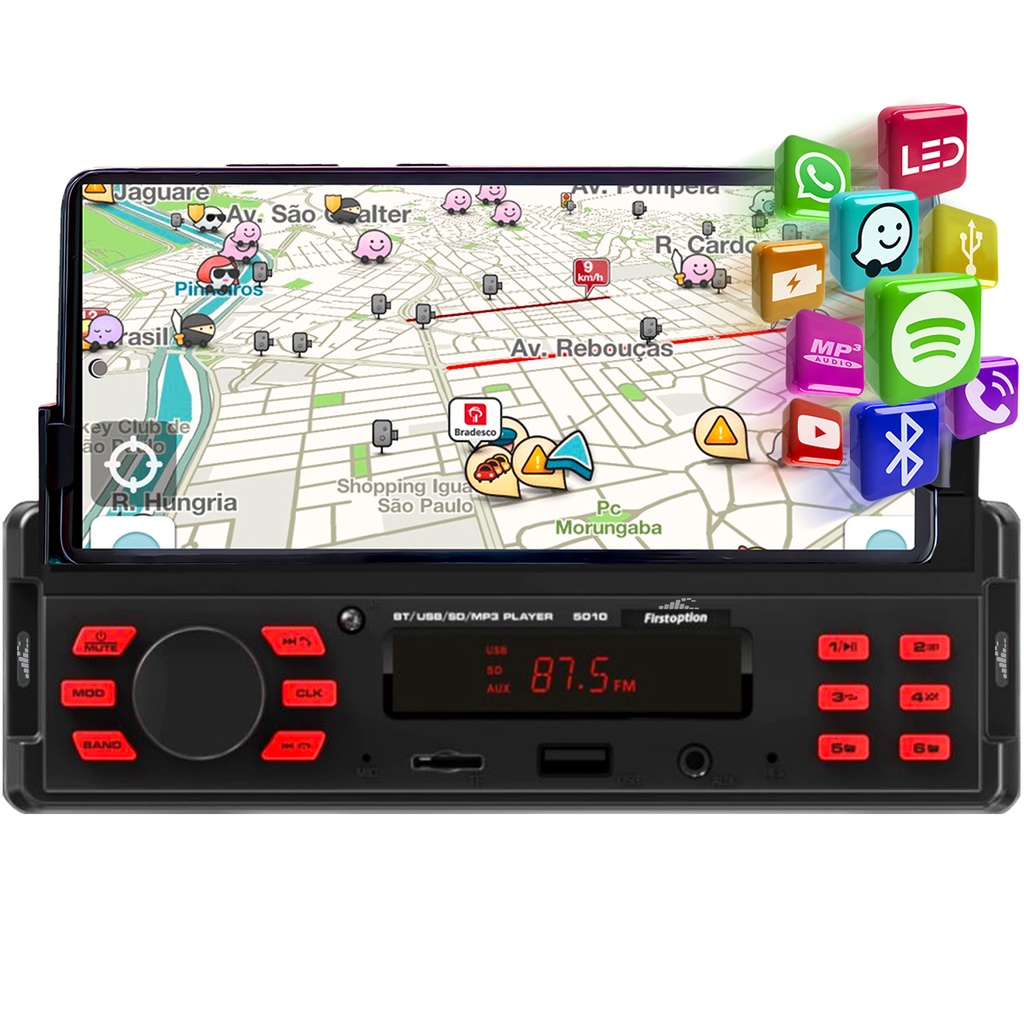 Rádio Automotivo Para Carro Suporte Celular Bluetooth Usb SD Pen Drive 1din FM Com Controle em Oferta na Shopee