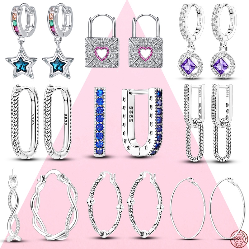 925 Silver Women's Earrings Fashion Simple Luxury Cubic Zirconia Geometric Jewelry Wedding Girlfriend Wife Birthday Gift