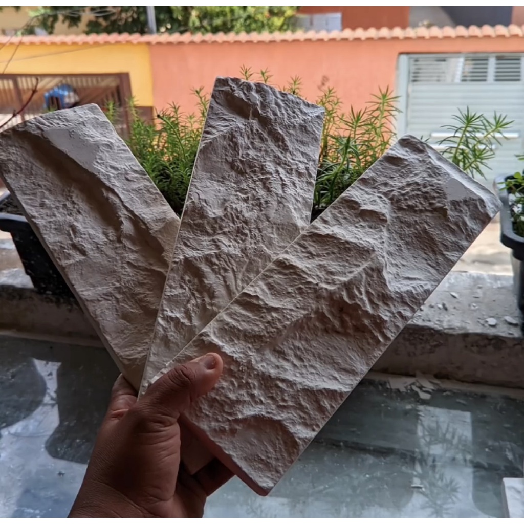 Forma de Gesso 3d 4 Tijolo Rockfaces Travertino 30x10cm ABS 2mm Molde 3d Para Gesso/Cimento 3d 672