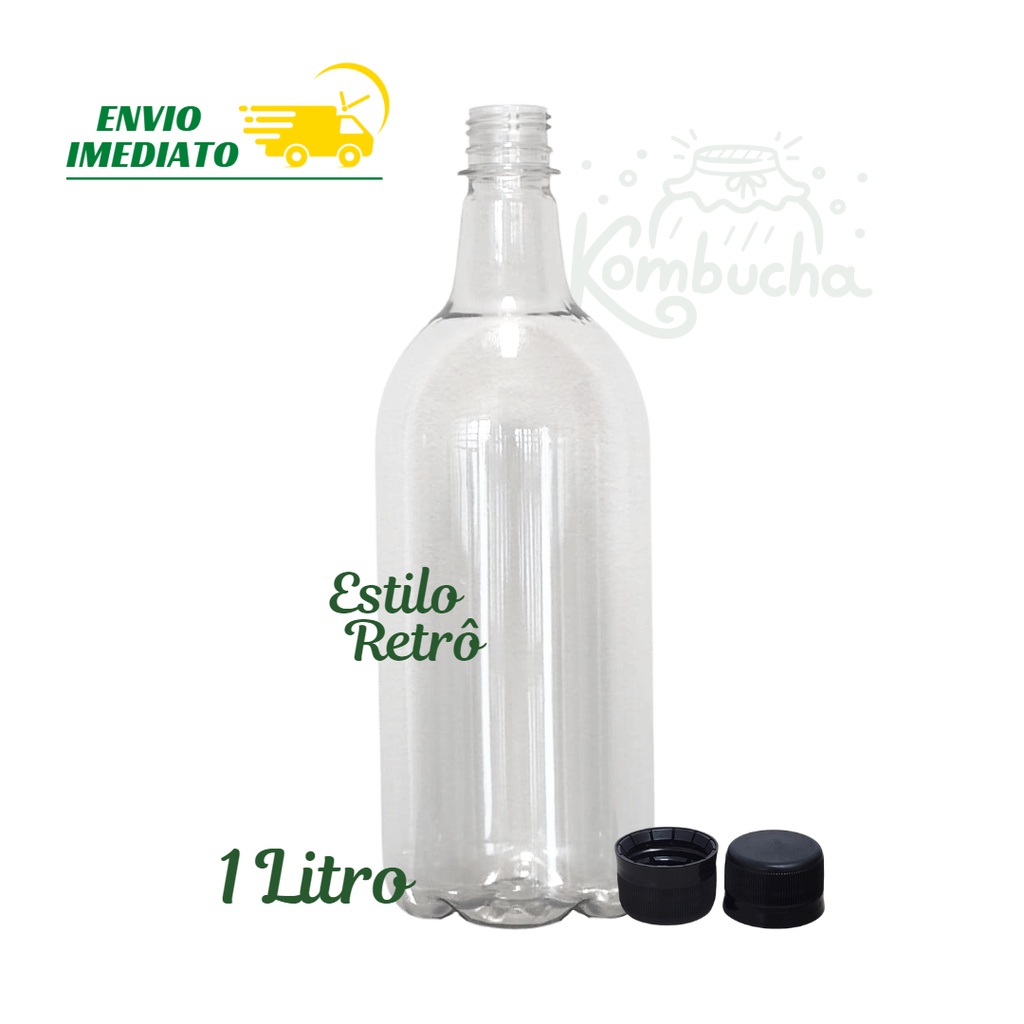 Growler Garrafa Pet Cristal 1 Litro, 10 Unidades, Kombucha