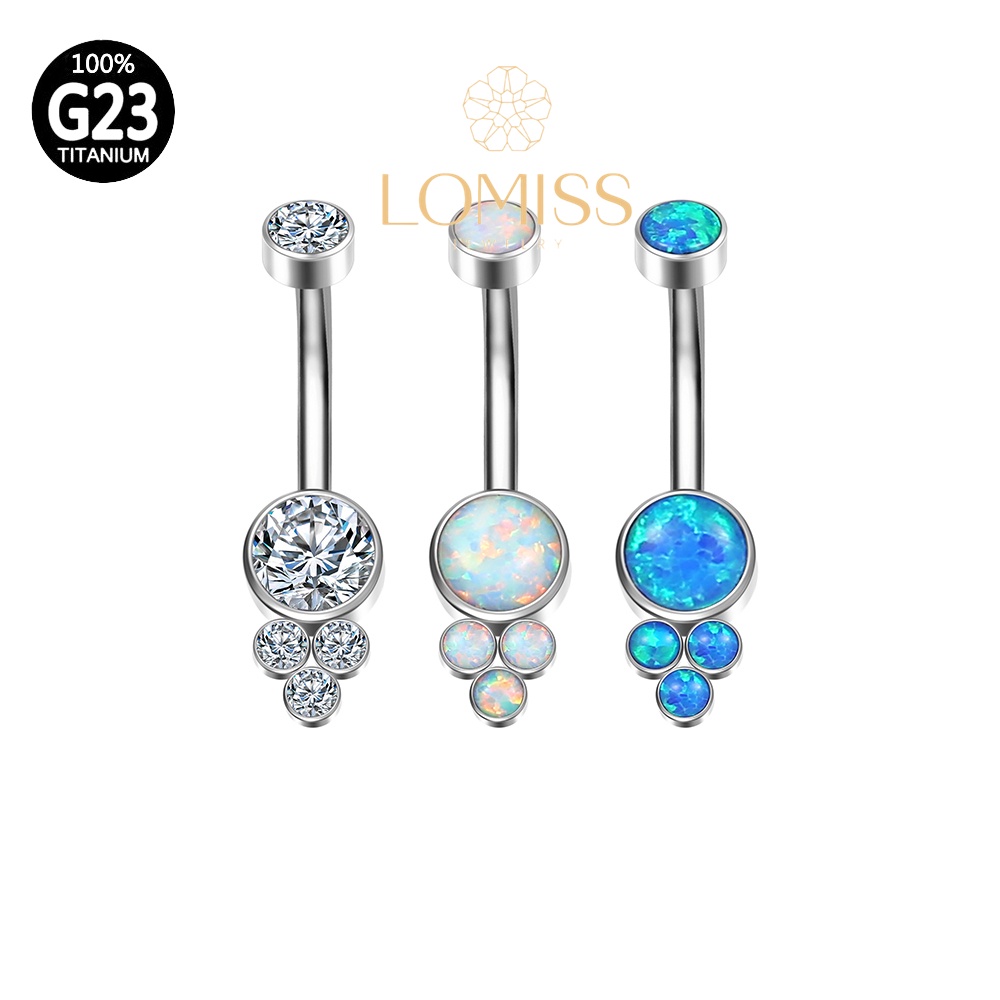 Piercing Umbigo Banana Titânio Indiano Opala Zircônia《Lomiss semijoias》 - Fashion Accessories