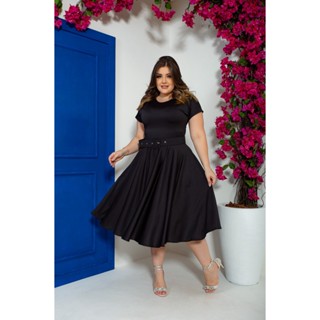 Vestido Midi Godê Preto Liso Com Cinto P Ao G3 Moda Feminina Mulher Moda Brás