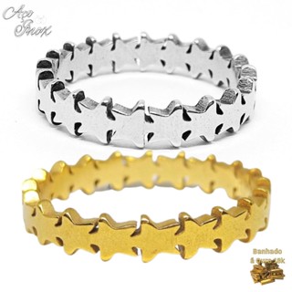 Kit 2 Anéis Feminino Dourado e Prateado Estrela Star 4mm Banhado a Ouro 18k