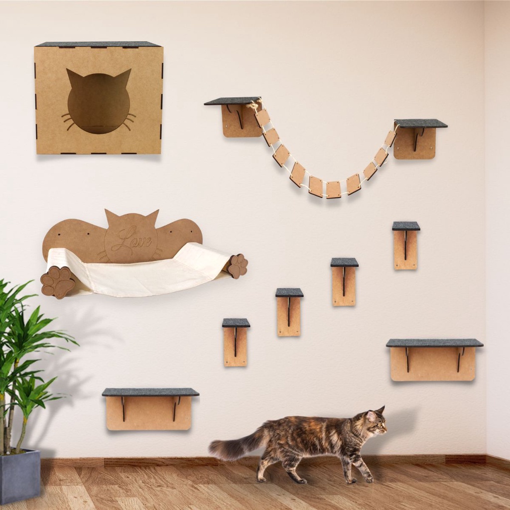 Melhores Playground para Gatos Brinquedo Gato Parede Kit com Prateleiras Nichos Arranhador escadinha circuito com carpete