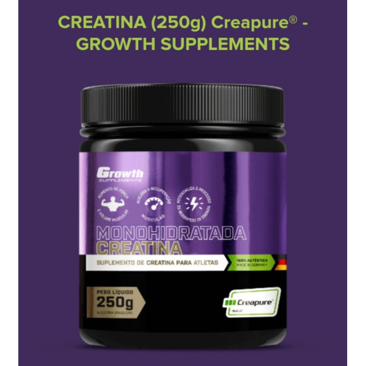 Creatina Monohidratada (Creapure) Growth 250g Original - Growth Suplementos