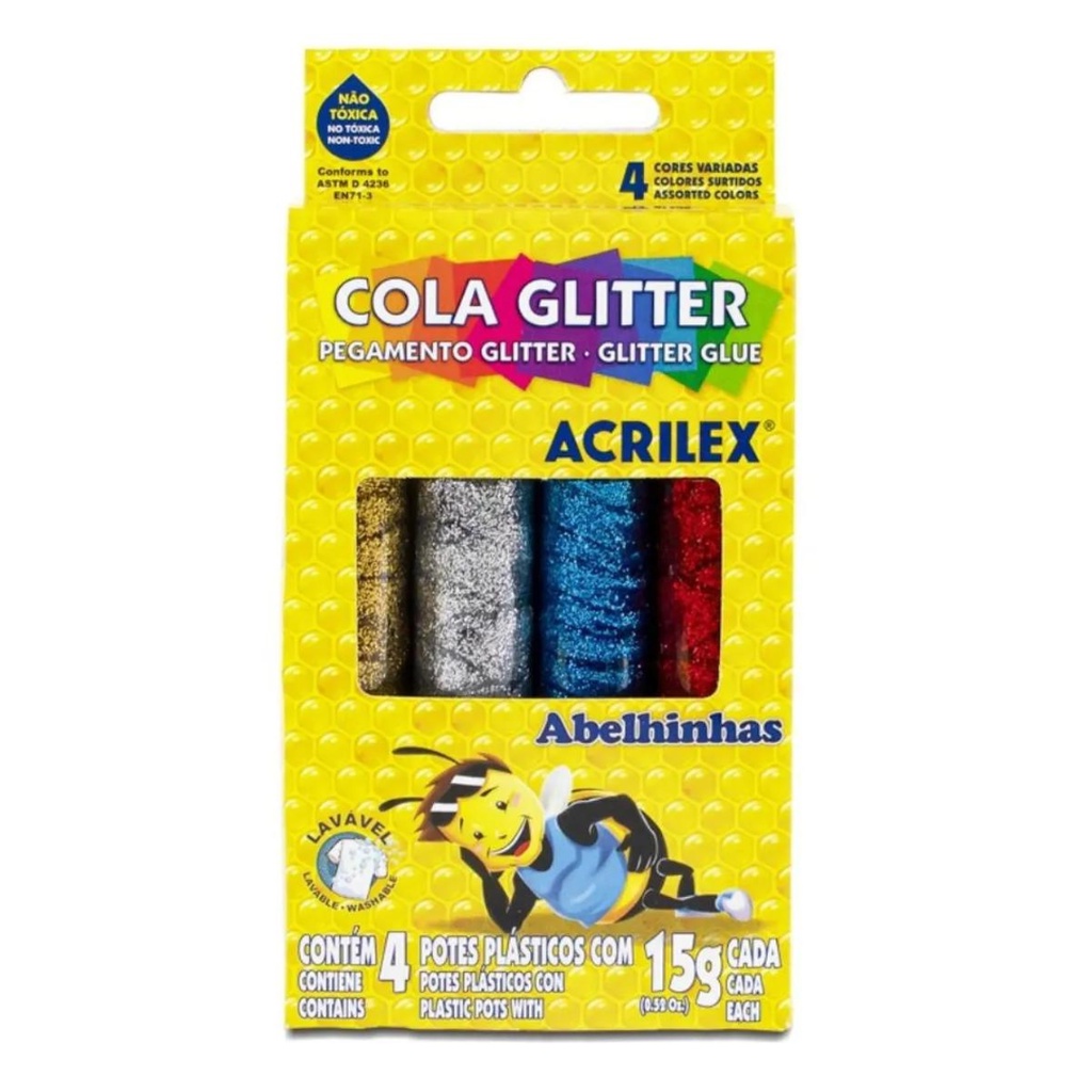 Cola Glitter 4 Cores 15 gramas / Material Escolar / Papelaria / Cola Colorida - Acrilex