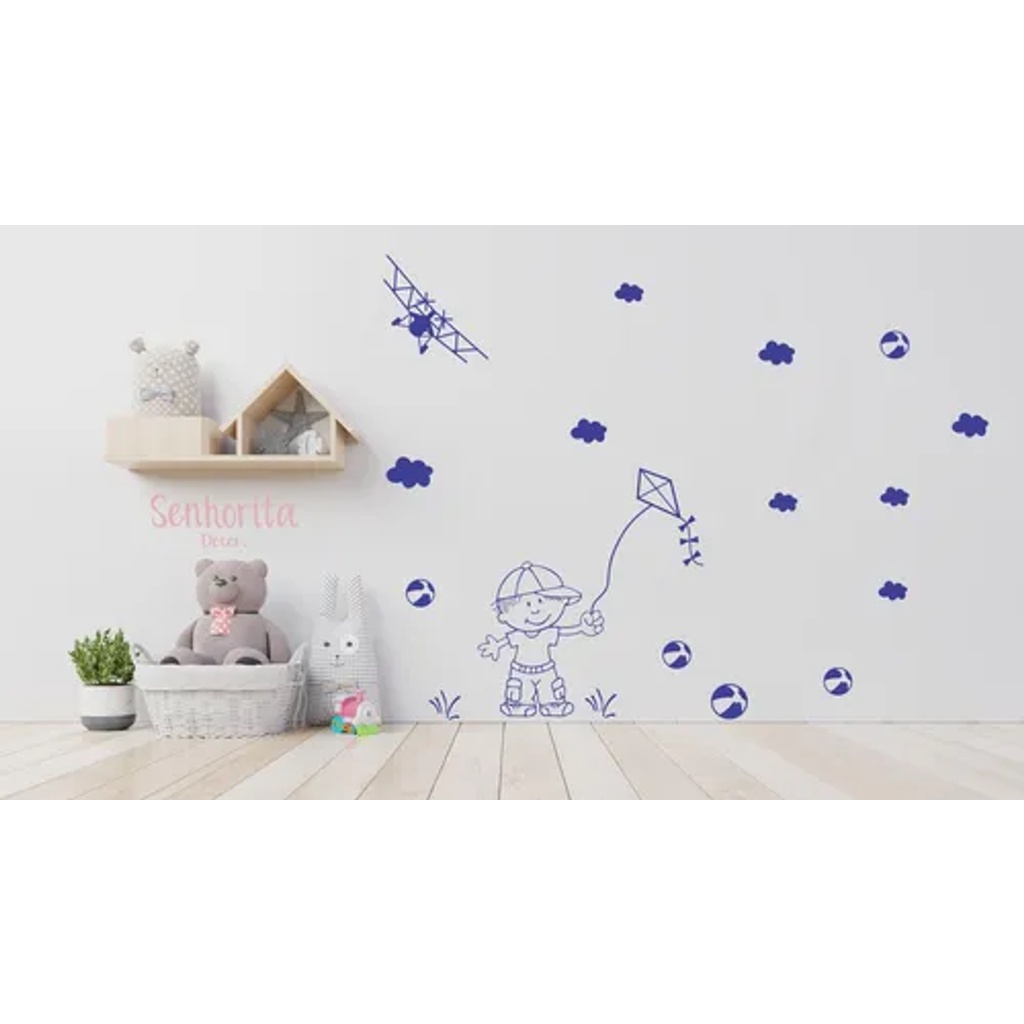 Adesivo De Parede Quarto De Menino Bebê Pipa Avião Brinquedo