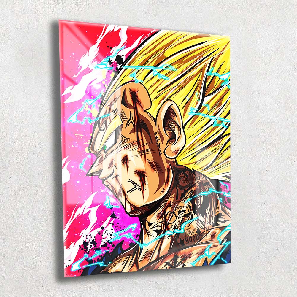 Quadro Metalizado Vegeta Sayajin Tatoo Fan art Placa Decorativa Brilhante Pôster Anime Dragon Ball