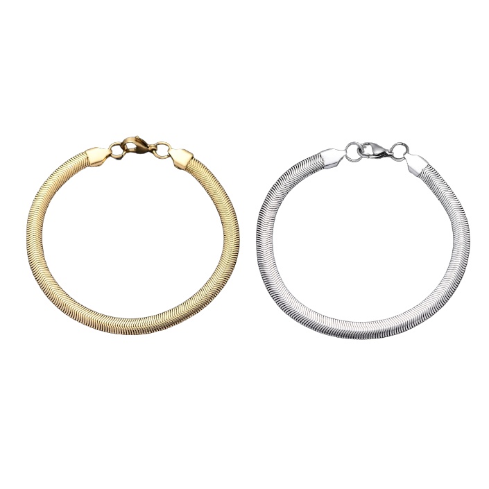 Pulseira Cobra amassada Unissex Aço Inoxidável 316L Dourada ou Prateada - Pronta Entrega
