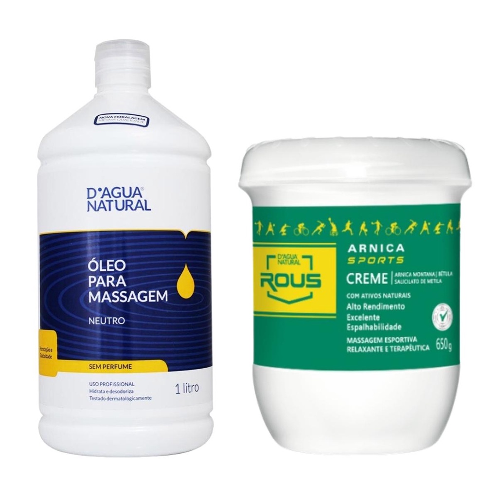 Kit Creme Arnica E Óleo De Massagem Neutro D'agua Natural