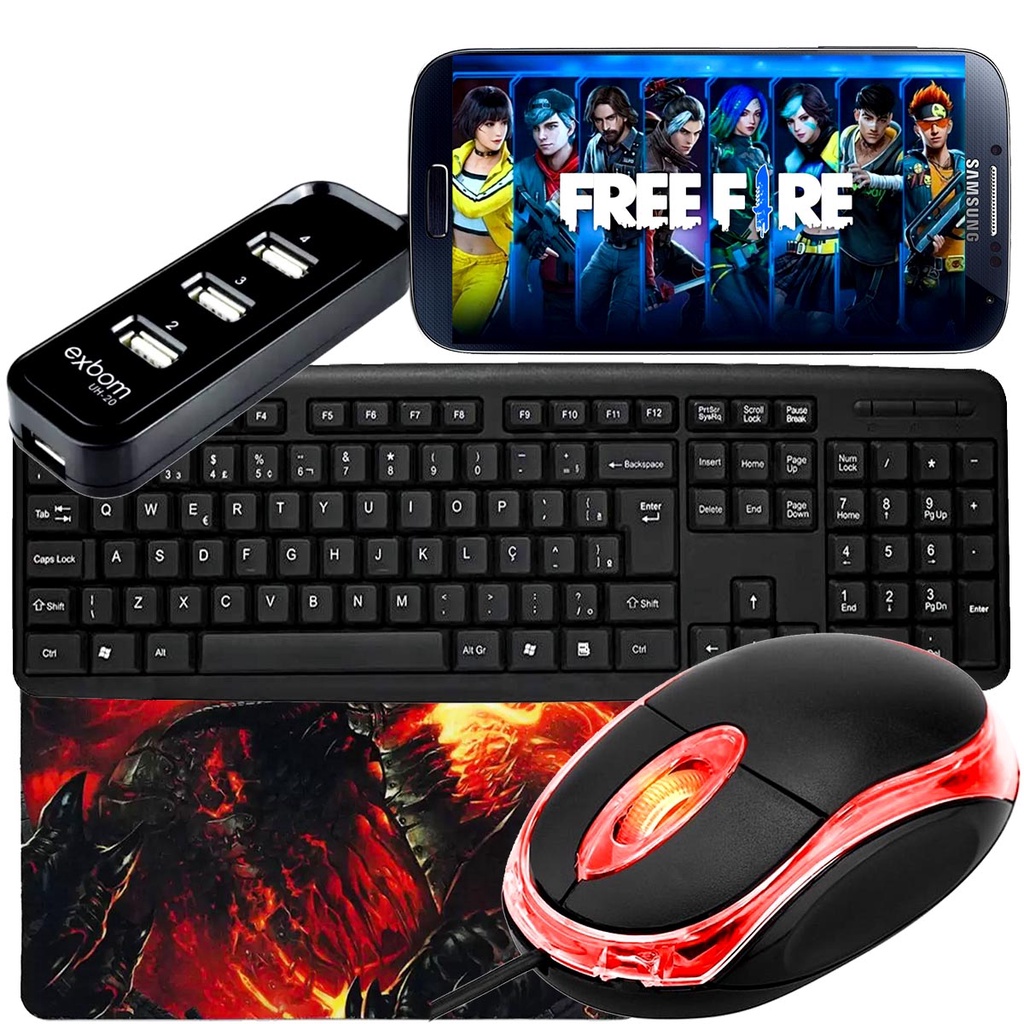 Teclado e Mouse Kit Mobilador FF Gamer Completo Mais Barato Menor Preço Para Celular P/ Free Fire