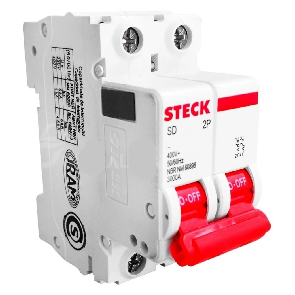 Disjuntor Termomagnético Steck Bipolar Curva C 10a Até 63A