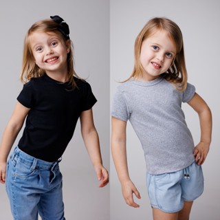 Kit com 2 Blusas de Manga Curta de Ribana Infantil Para Menina 4 ao 12