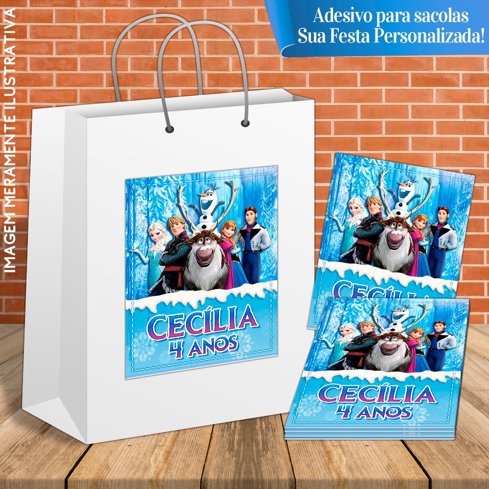 10 Adesivos Personalizados Para Sacolas Frozen 1 e 2