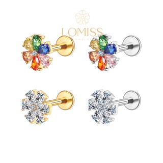 Piercing Helix Conch Labret Aço Cirúrgico pvd Flor Zircônia Colorida em Oferta na Shopee