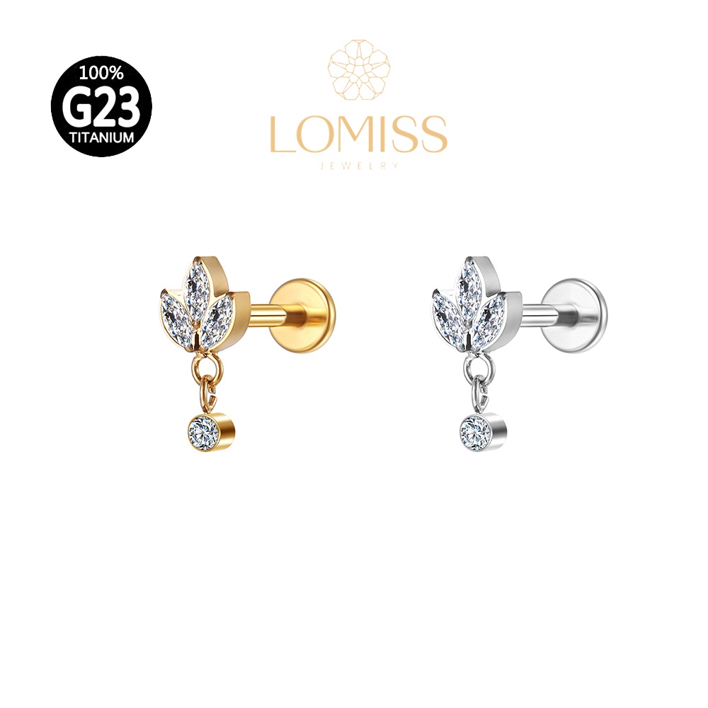 Piercing Helix Conch Labret Titânio Trio Com Pingente Zircônia《Lomiss semijoias》 em Oferta na Shopee