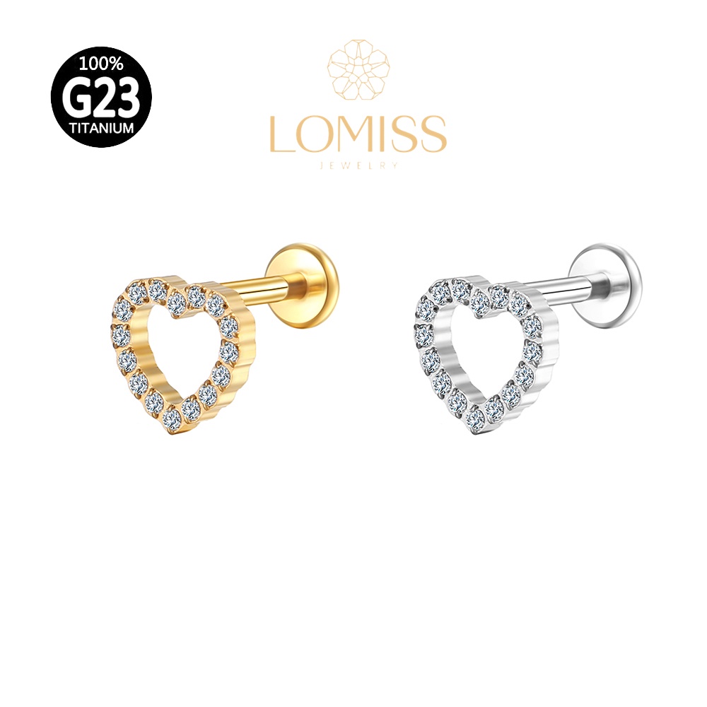 Piercing Labret Titânio PVD com Coração Vazado e Zircônia《Lomiss semijoias》 em Oferta na Shopee