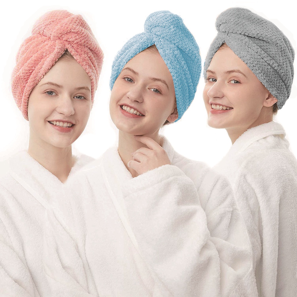 3 Toalha Grossa Mágica Para Cabelo Secar Rápido Touca Banho Microfibras Casa Promoção