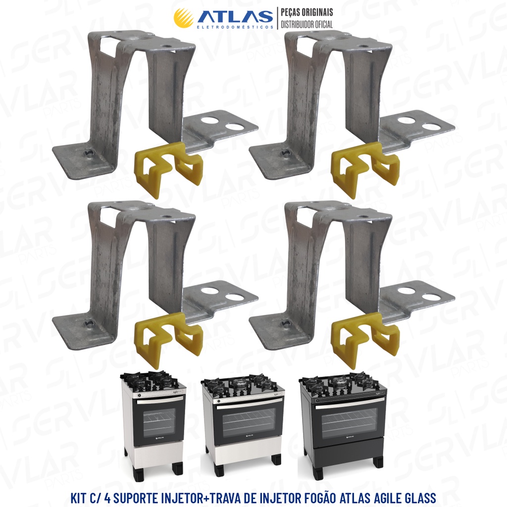 KIT C/ 04 SUPORTE DE INJETORES + 4 TRAVAS DE INJETORES PARA FOGÃO ATLAS AGILE 4 E 5 BOCAS 100% ORIGINAL DE FÁBRICA em Oferta na Shopee