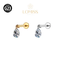 Piercing Conch Labret Titânio PVD com Pingente de Zircônia Gota《Lomiss semijoias》