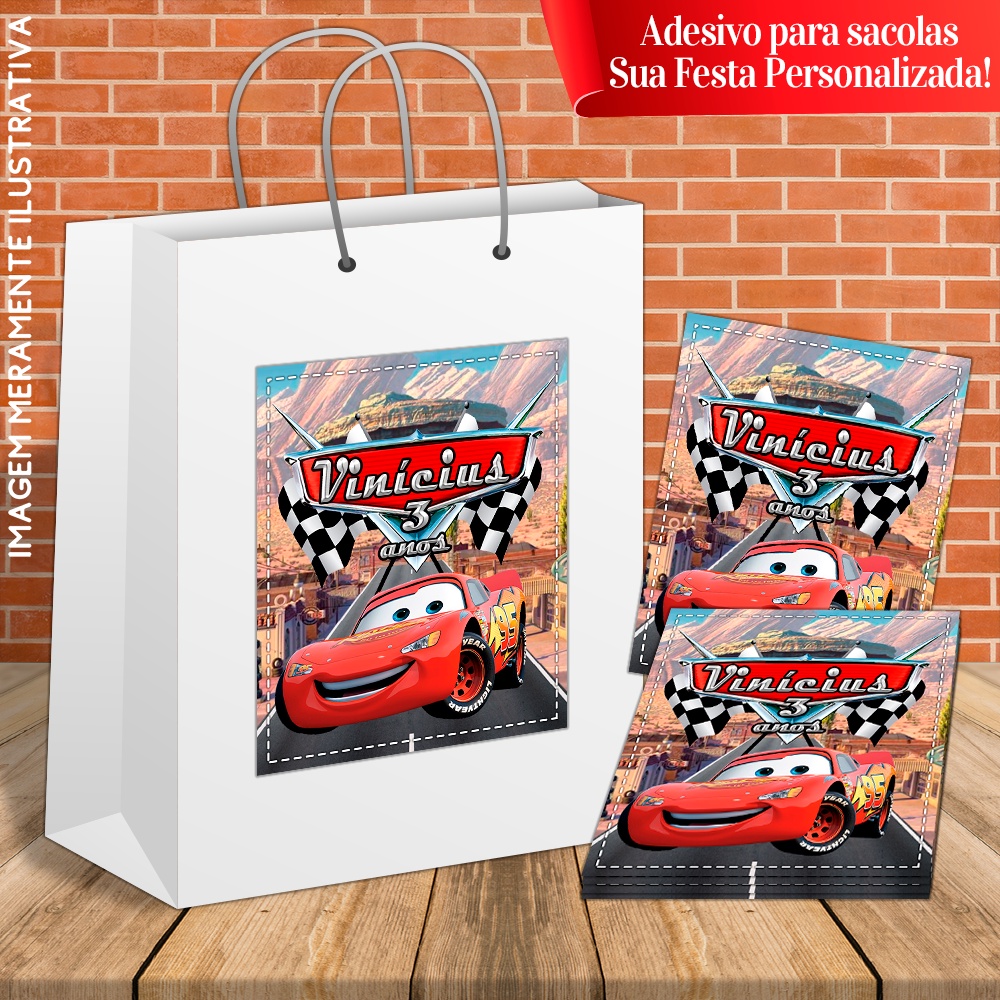 10 Adesivos Personalizados Para Sacolas Relâmpago McQueen Carros Disney