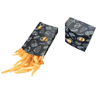100 Pçs Caixa Embalagem Batata Frita Salgados Delivery Preto