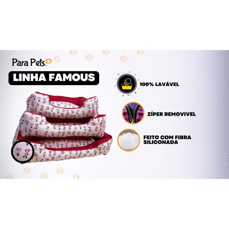 Cama Caminha Pet Cachorro Gato Lavável rosa vermelha Minnie pequeno medio ou grande