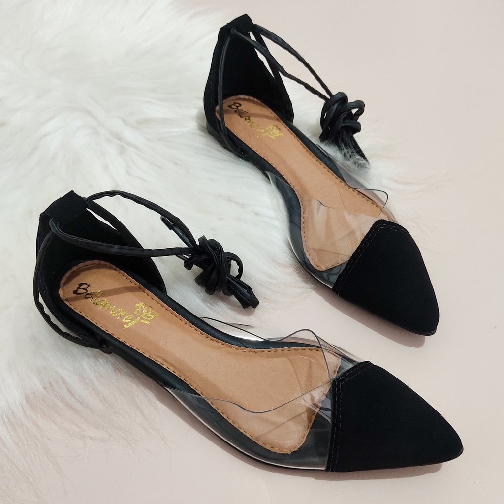 Sapatilha Mule Bico Fino Feminino Cristal Transparente Vinil De Amarrar Preto, Branco, Dourado,Nude em Oferta na Shopee