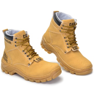 Bota Coturno CAT Casual Bege Couro Ecológico em Oferta na Shopee