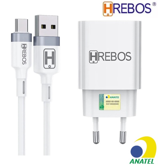 Carregador Turbo Usb +cabo Usb Tipo C Hrebos 3.1a - Hs-151C Original em Oferta na Shopee