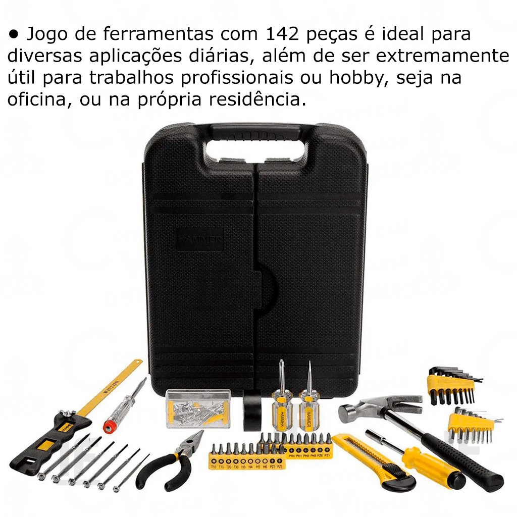 Kit Jogo De Ferramentas 142 Peças Bancada C/ Maleta Multiuso Uso Geral