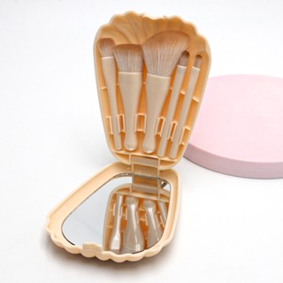Kit 5 Pincéis Com estojo De concha do Mar com Espelho Portátil para Aplicação de Maquiagem
