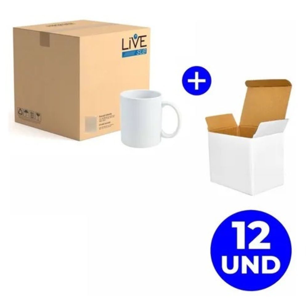 12 Canecas Live Branca de Cerâmica 325ml + Caixinha Branca - A Pronta Entrega! em Oferta na Shopee