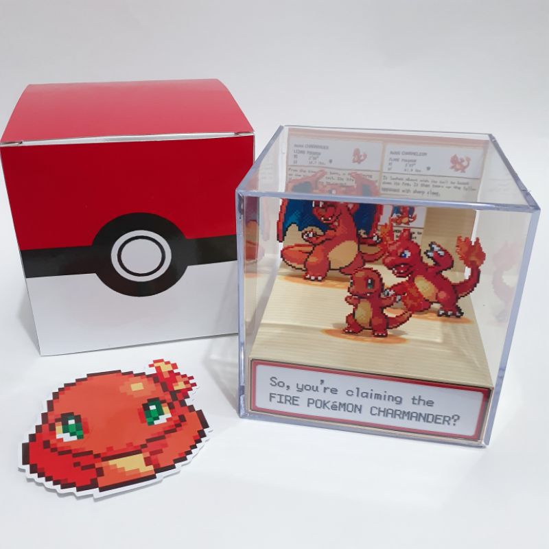 Cubo Diorama Pokemon Charmander Charmeleon Charizard Cubo de Acrílico 9x9x9cm