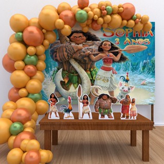 Kit Ouro Personalizado Festa Aniversário Moana 3 Decoração Cenários
