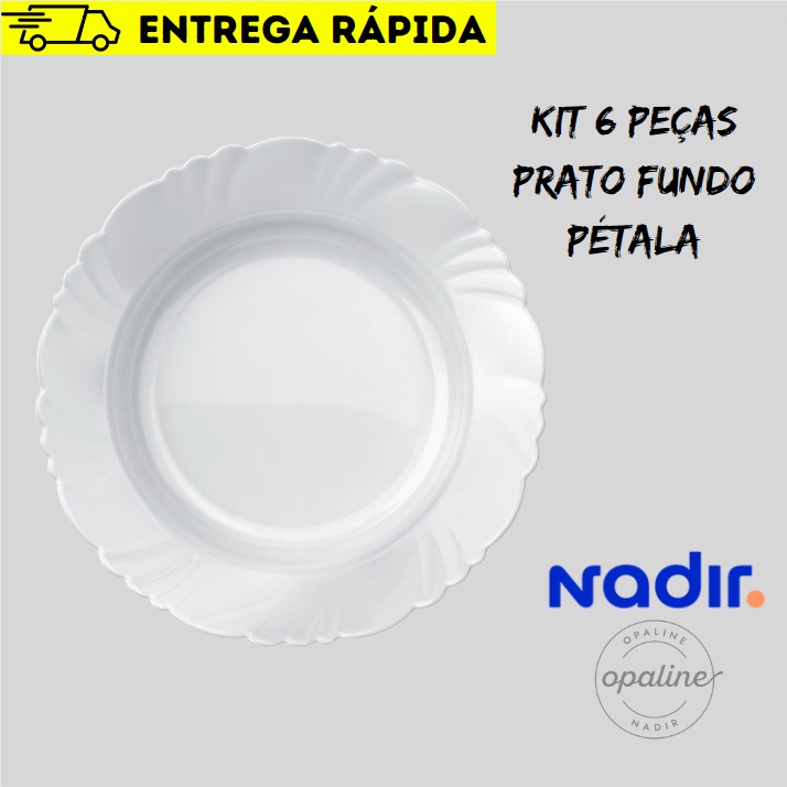 Kit 6 Pratos Fundos Pétala Opaline de Vidro -  Nadir
