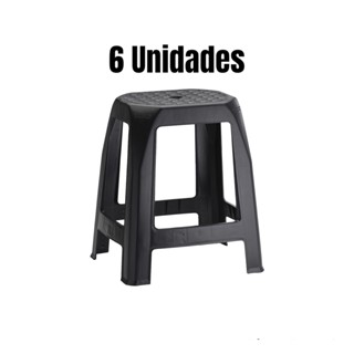 Kit 6 Banquetas De Plástico Reforçado Adulto Banco Preto Resistente em Oferta na Shopee