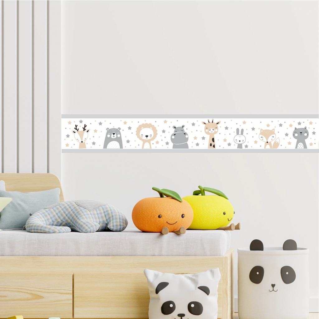 Faixa Adesiva Decorativa Border Infantil Safari Animais Bichinhos Baby Quarto bebê Criança Menino Menina