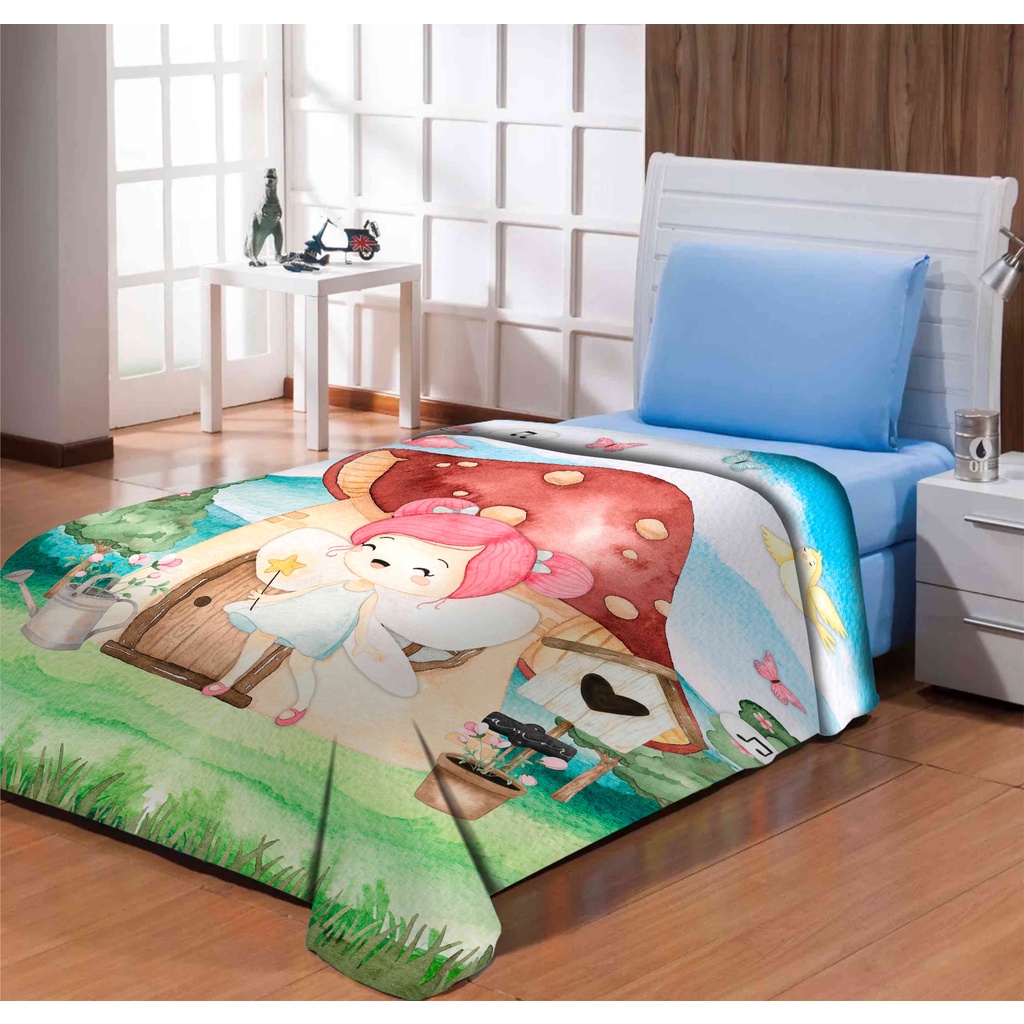 Manta Solteiro Cobertor Infantil Jardim Encantado Estampado
