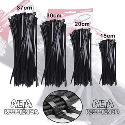 Kit 100 Abraçadeira Nylon Presilha Pacote Resistente Preta / Diversos Tamanhos - Cinoy