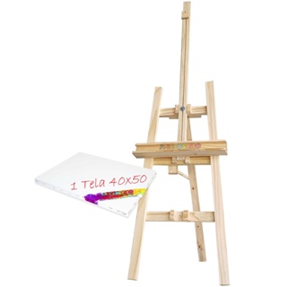 Cavalete Para Pintura Em Tela Retrátil para Guardar e Transportar Altura 1,80m + 1 Tela 40x50 em Oferta na Shopee