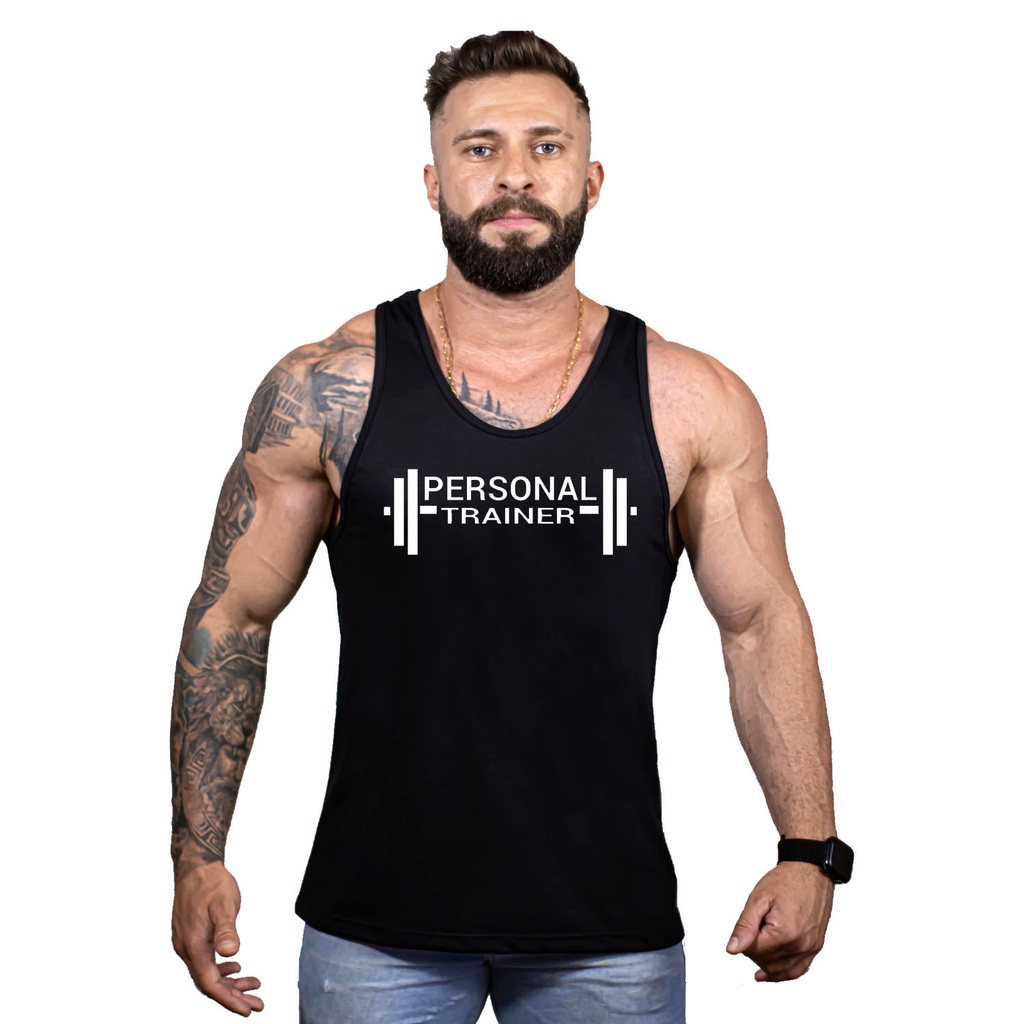 Regata masculina Personal Trainer Professor Camiseta Academia musculação treino uniforme cavada