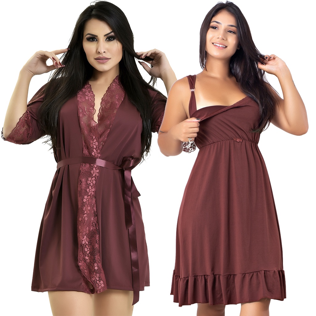 Conjunto Gestante Camisola Amamentação mais Robe Microfibra e Renda | 184.850